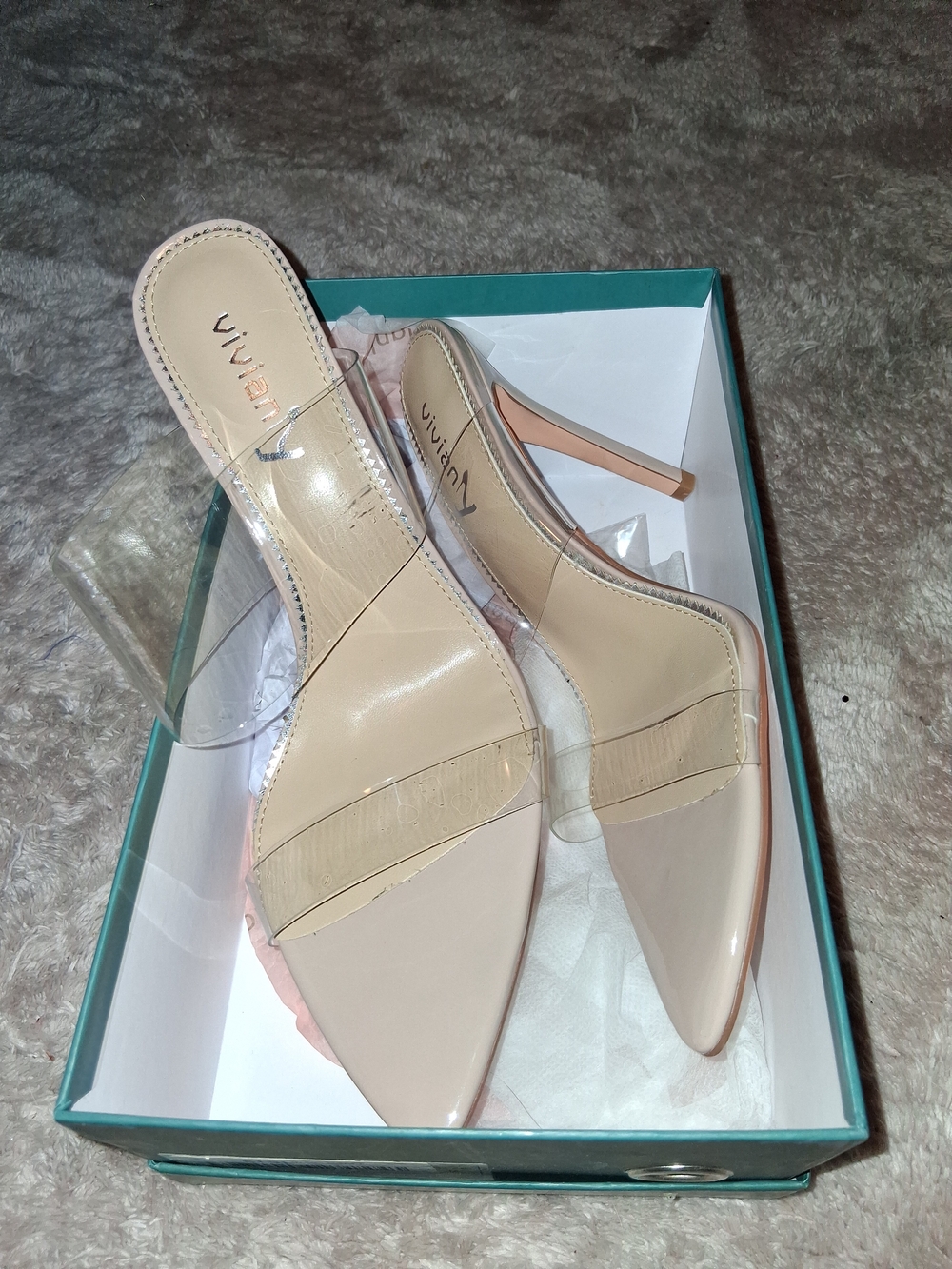Viviana Nude Clear Strap Pointed Toe Mule Heels